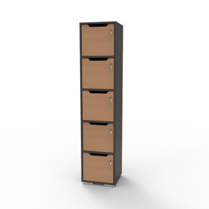 Vestiaire de bureau en bois hêtre avec 5 cases de la gamme de meubles de rangement avec casiers CASEO sur Vente Directe PME