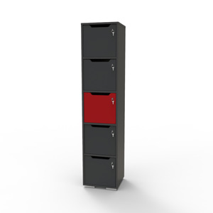 Vestiaire de bureau en bois 5 cases CASEO rouge et graphite pour entreprise et collectivité / chr