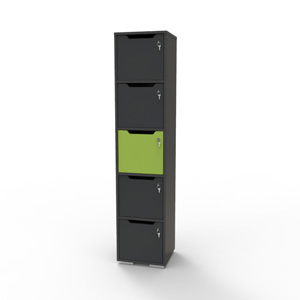 Vestiaire de bureau en bois vert et graphite doté de 5 casiers CASEO faisant parti des mobiliers de rangement sur la boutique du fabricant français Vente Directe PME