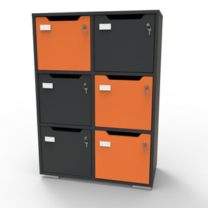Meuble casier graphite-orange avec des matériaux de qualité et fabrication française pour rangement et vestiaires collectifs d'entreprise et collectivité / CHR