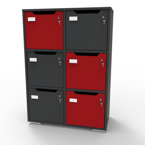 Meuble casier graphite-rouge avec des matériaux de qualité et fabrication française pour rangement et vestiaires collectifs d'entreprise et collectivité / CHR