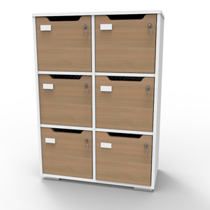 Meuble casier blanc-chêne avec des matériaux de qualité et fabrication française pour rangement et vestiaires collectifs d'entreprise et collectivité / CHR