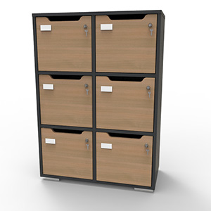 Meuble casier graphite-chêne avec des matériaux de qualité et fabrication française pour rangement et vestiaires collectifs d'entreprise et collectivité / CHR