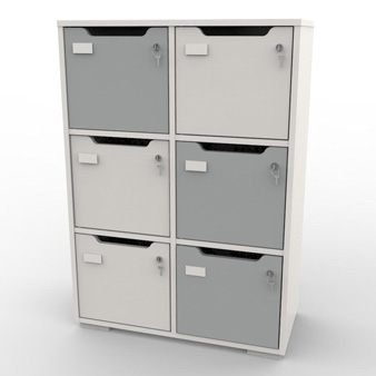 Meuble casier blanc-gris avec des matériaux de qualité et fabrication française pour rangement et vestiaires collectifs d'entreprise et collectivité / CHR