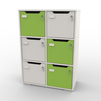 Meuble casier blanc-vert avec des matériaux de qualité et fabrication française pour rangement et vestiaires collectifs d'entreprise et collectivité / CHR