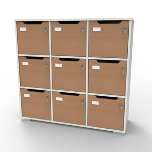 Meuble casier en bois blanc-hêtre correspondant aux attentes et besoins des vestiaires collectifs et salles de sport dans des entreprises et collectivités