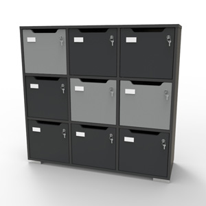Meuble casier en bois graphite-gris correspondant aux attentes et besoins des vestiaires collectifs et salles de sport dans des entreprises et collectivités