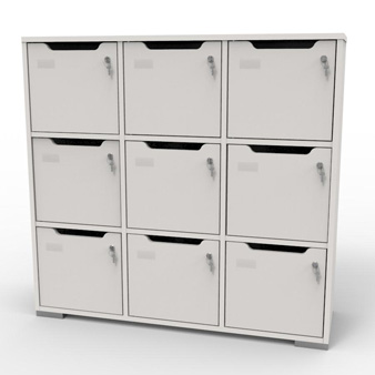 Meuble casier en bois blanc correspondant aux attentes et besoins des vestiaires collectifs et salles de sport dans des entreprises et collectivités