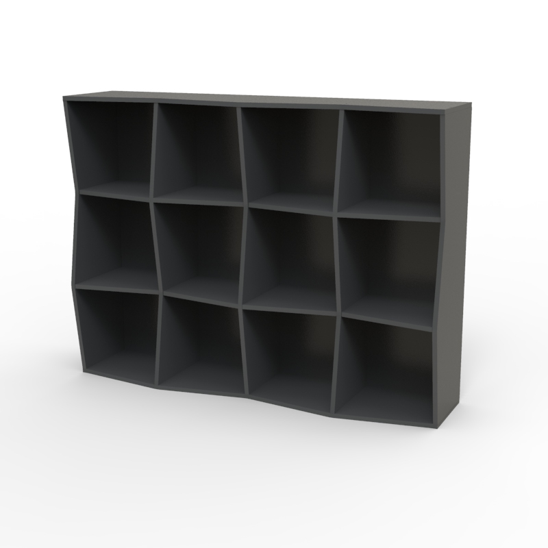 Étagère bibliothèque en bois graphite avec 12 cases disponible en plusieurs coloris et formats au choix dédiée aux entreprises et collectivités / chr