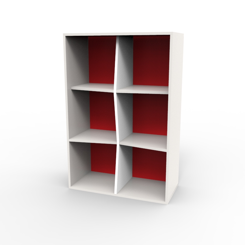 Etagère de bureau en bois 6 cases rouge et blanc avec 6 cases étant idéal pour réaliser du rangement et du classement dans des bureaux et salles de réunion / espace de coworking et open space